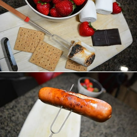 

5Pack Marshmallow Roasting Sticks with Wooden Handle Extendable Forks Telescoping Skewers for Campfire Firepit and Sausage BBQ 32 Inch