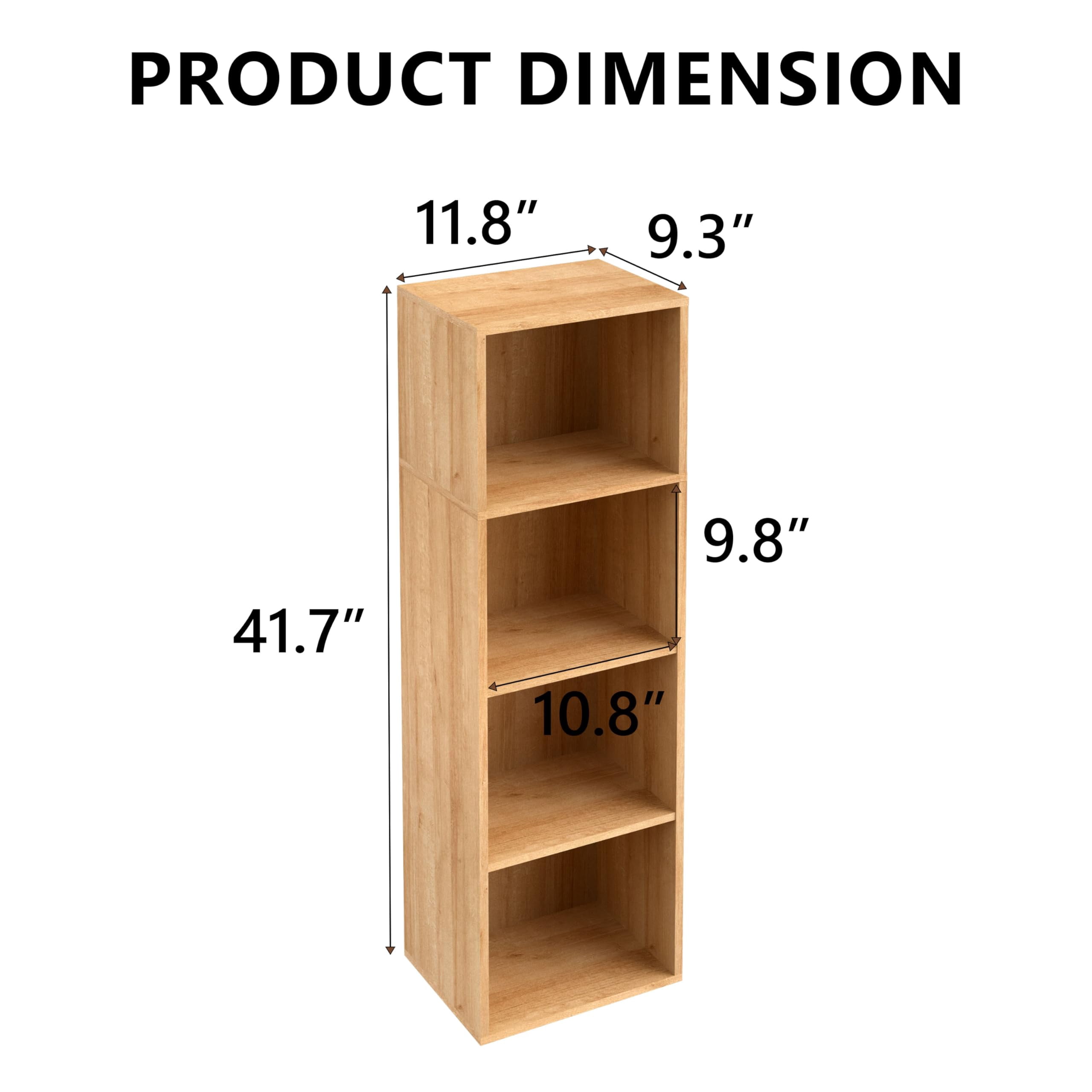 VAFHYLLIS Brown 4 Cube Storage Organizer, 4 Tier Cube Bookcase Freestanding Storage Display Organizer for Home Office, Four Cubes Open Shelf Bookshelf