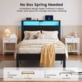 thumbnail image 3 of Kbun Twin Size Platform Bed Frame with Fabric Wood Headboard, Metal Bed Frame with LED Light, Heavy Duty Steel Slat Supported Full Bed Frames, No Box Spring Needed, Black, 3 of 8