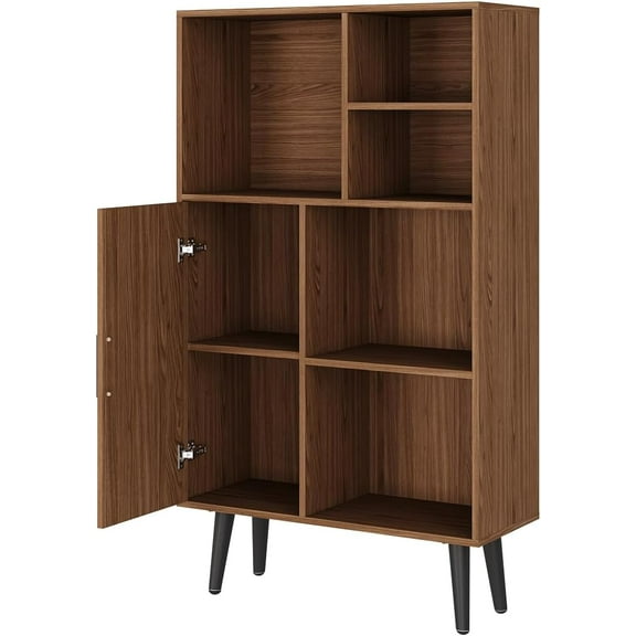 Mid-Century Modern 4-Tier Bookcase, Walnut Display Shelf with Hairpin Legs (40.9"H), Open Storage Cabinet for Living Room, Office & Entryway