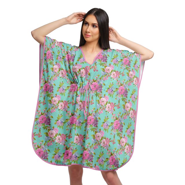 Moomaya Robe Courte de Caftan de Plage, Robe de Couverture Imprimée, Kaftan pour Femmes, Tenue de Plage, Couverture
