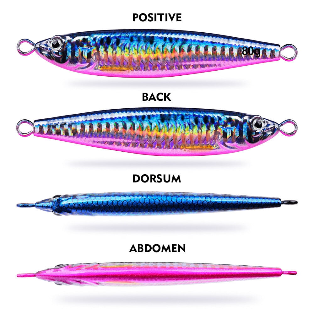 4PCS Metal Jig Fishing Lures Slow Sinking 3D Printed with Willow Blades 20-80G
