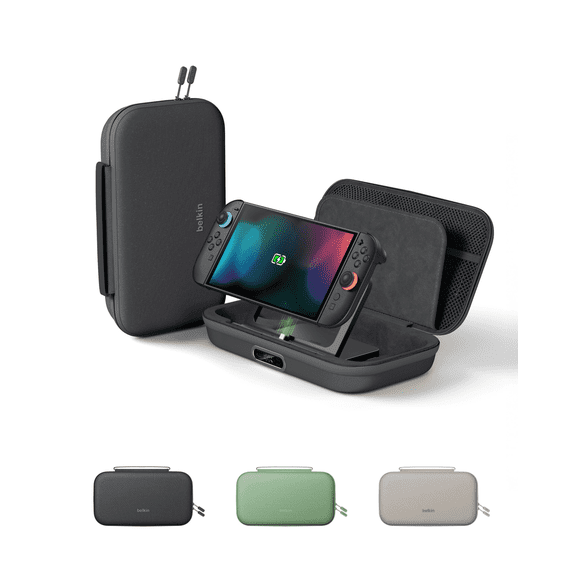 Belkin Charging Case Pro for Nintendo Switch 2, 10000mAh Power Bank, 30W Fast Charging w/ Kick Stand - Custom Fit, Hard Shell Carrying Case, 12 Game Card Slots, AirTag Holder, Digital Display - Black