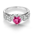 thumbnail image 4 of Gem Stone King 925 Sterling Silver Pink Created Sapphire Ring for Women (1.23 Cttw, Heart Shape 6MM, Available in Size 5, 6, 7, 8, 9), 4 of 6