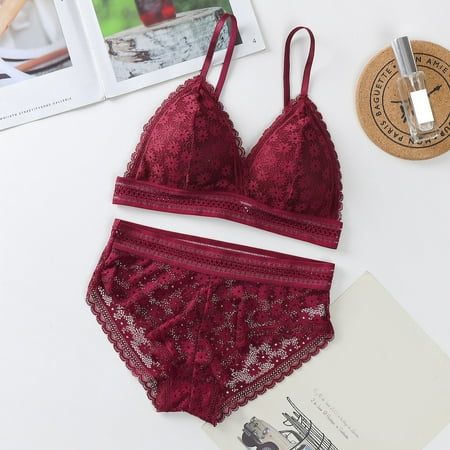 

Feiona MANBEIQI Ladies Underwired Bra Sexy Lace Beauty Back Suit Underwear Two-piece Set Wireless Thin Cotton Breathable Comfortable