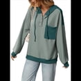 thumbnail image 3 of Sudadera con Capucha para Mujer 2025, Cuello Abotonado, Cordón Ajustable, Sudadera Informal de Larga, Camisetas. Verde XXL, 3 of 10