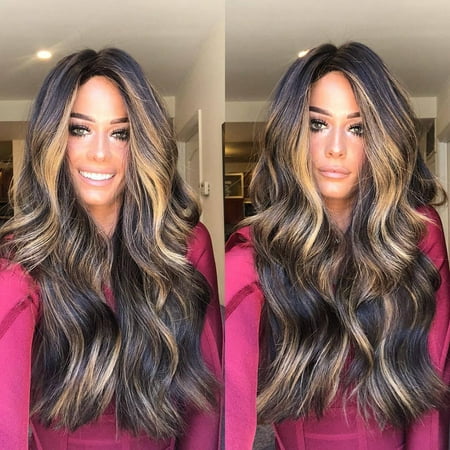 〖Hellobye〗Mix Color Long Curly Wig Synthetic Wig High Density Full Wigs for Women