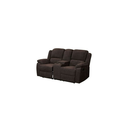 HomeStock Coastal Cottage Loveseat with Console (Motion) in Brown Chenille