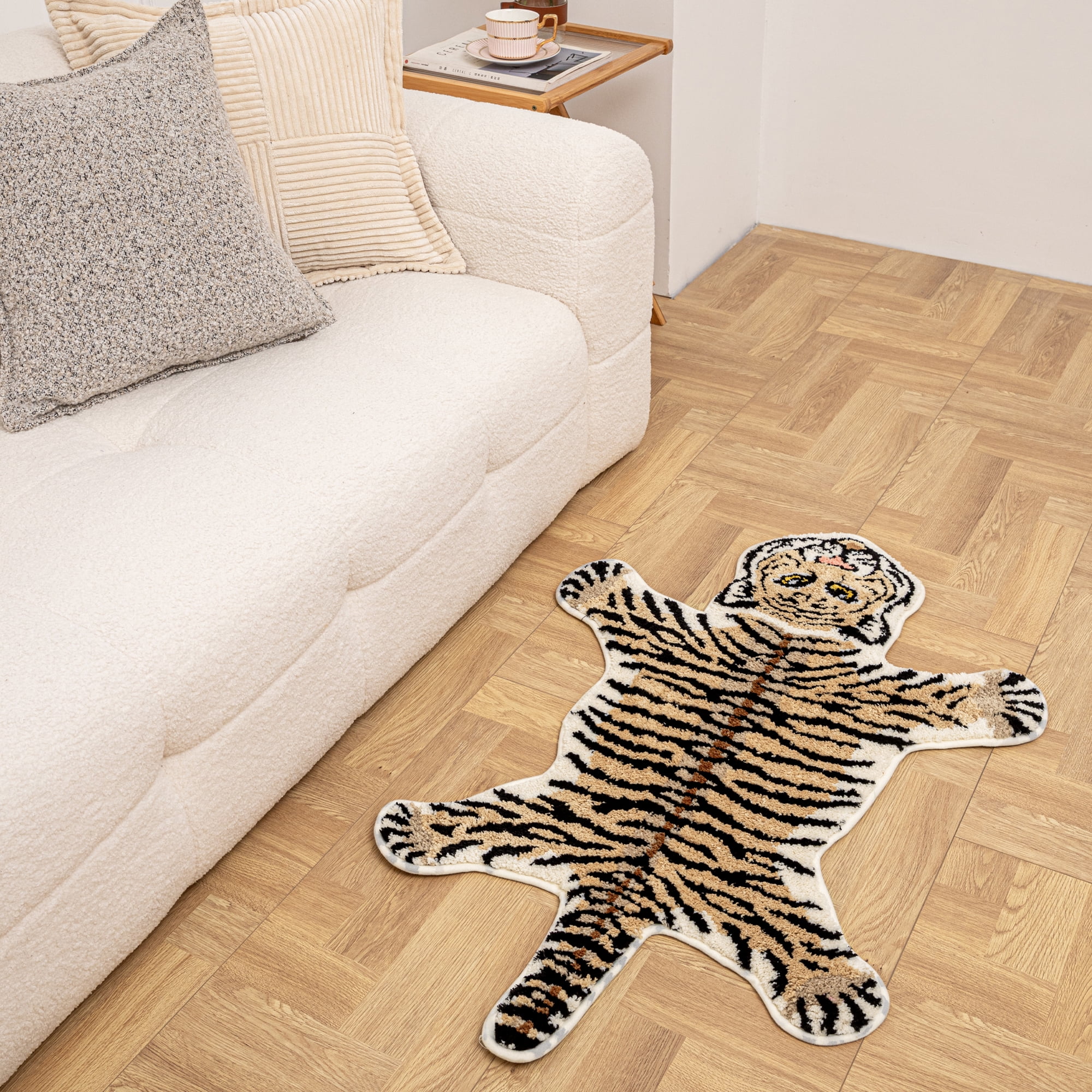 yingda1992 Brown Tiger Bath Mat for Bathroom Cute Tiger Print Funny Cartoon Non Slip Animal Shaped Absorbent Bathtub Mat Plush Shower Door Mat Decor 39.3x25.5 Inch