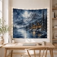 thumbnail image 5 of Moonlit Cabin Beside a Snowy Lake, Cozy Illustration for Nature Lovers, Winter Landscape Decor, Housewarming Gift, Tapestry Wall Hanging for Bedroom and Living Room, 5 of 7