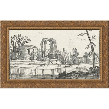 Ancient ruins by a river 24x16 Gold Ornate Wood Framed Canvas Art by Esaias van de Velde