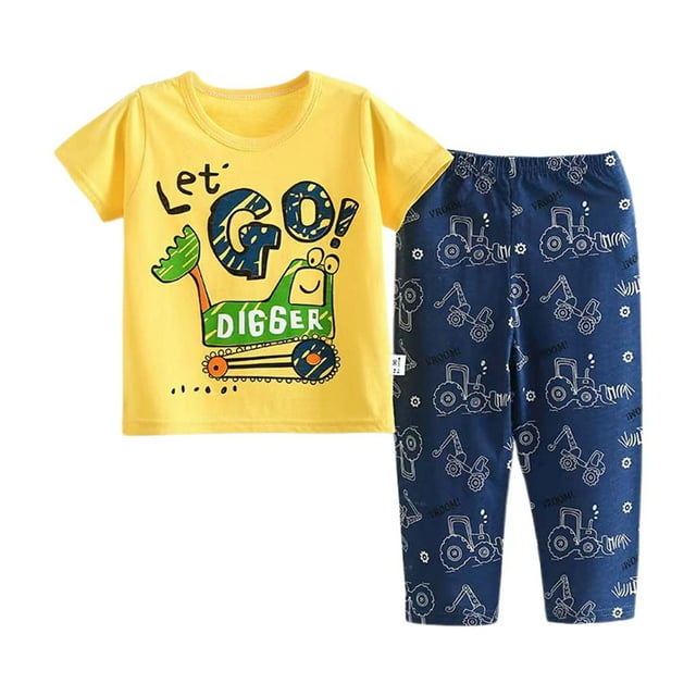 Toimothcn Toddler Childs Girls Clothes Set Short Sleeve Cartoon Animal Printed Pajamas Pants 2Pcs Pjs Outfit Set Soft Homewear Clothes Set 6-7 Years