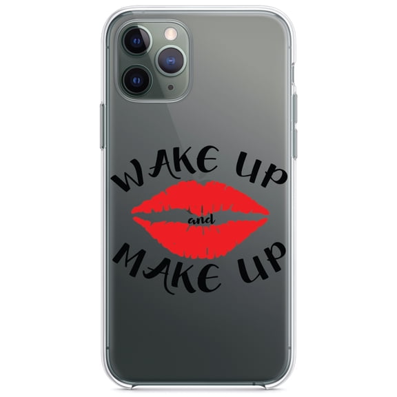 DistinctInk Clear Shockproof Hybrid Case for iPhone 13 (6.1" Screen) - TPU Bumper Acrylic Back Tempered Glass Screen Protector - Wake Up and Make Up