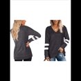 thumbnail image 3 of Tops para Mujer, Camiseta con Cuello en V, Bloque de Color, Larga, Túnica Informal Gris Oscuro L, 3 of 7