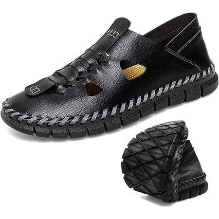 

Mens Leather Sandals Outdoor Hiking Sandals Waterproof Athletic Sports Sandals Fisherman Beach Shoes Closed Toe Water Sandals