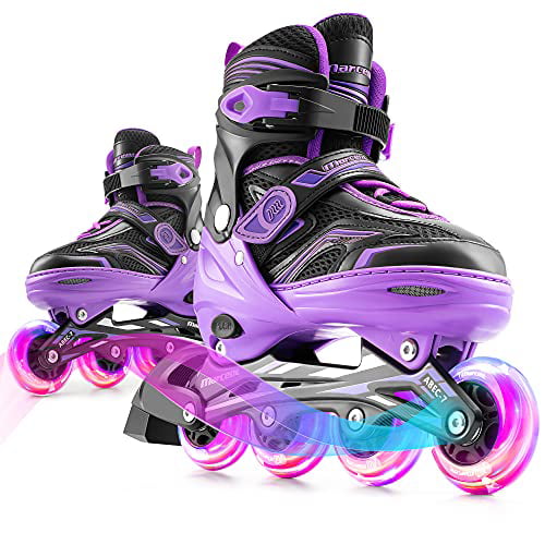 Marcent Roller Skates for Girls Boys Women Beginners Kids Adjustable Roller Skating with All Light up Wheels Indoor and Outdoor Pink/Purple