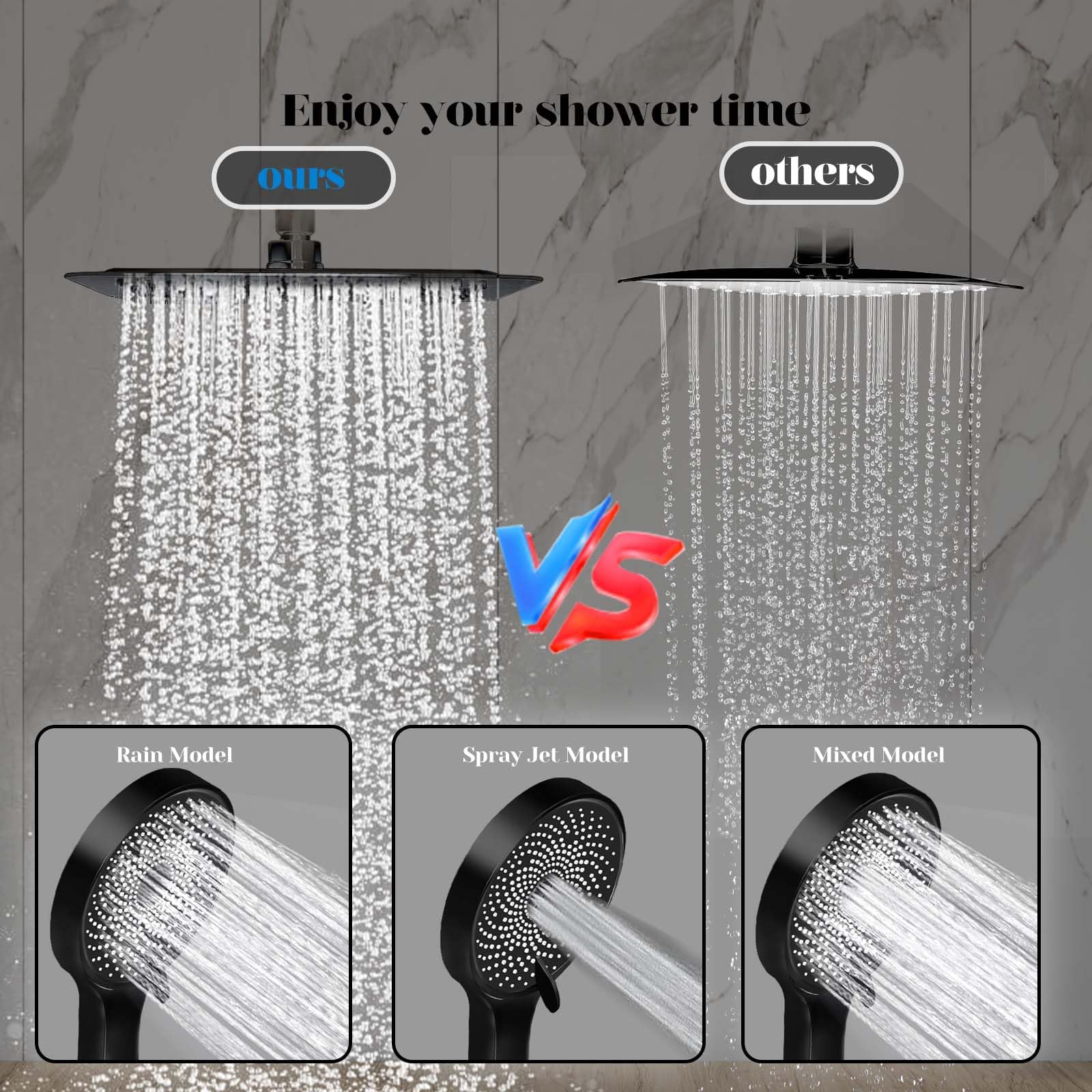 Shower Head  8 Inch Multifunction High Rain With Handheld Spray Combo 11'' Angle Adjustable Extension Arm/flow Regulator/shower System Matte Black