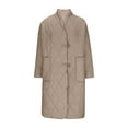 thumbnail image 6 of Lovskoo 2024 Womens Winter Coats Quilted Jacket Long Sleeve Large Loose Stand Collar Solid Medium Long Pocket Lightweight Cotton Padded Coat Khaki, 6 of 8