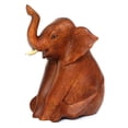 thumbnail image 3 of Wooden Hand Carved Sitting Elephant Statue Figurine Sculpture Art Decorative Rustic Home Decor Accent Handmade Handcrafted Decoration Wood, 3 of 9