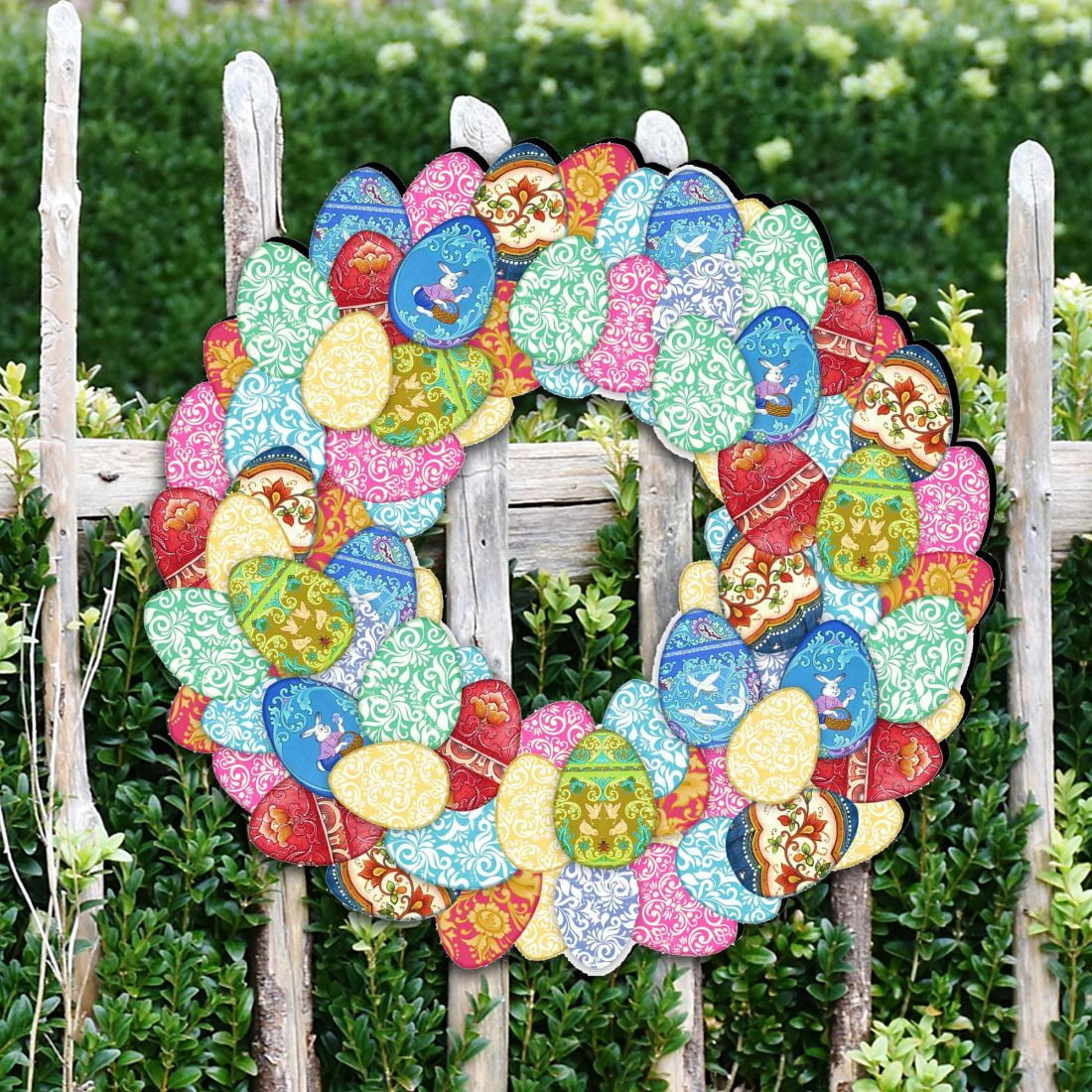 Designocracy 8185310-2M 12 x 9 in. Easter Eggs Holiday Door Wreath Easter Spring Decor