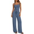 thumbnail image 3 of Women'S 2 Piece Lounge Set Spring Outfits - Camisole Top & Wide Leg Pants Blue XXL, 3 of 8