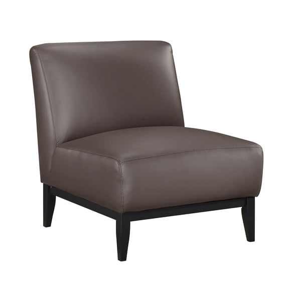 JERFIT Modern Leather Accent Chair with Cushion, Dark Brown Upholstered Slipper Chair for Living Room, Durable Solid Wood Frame