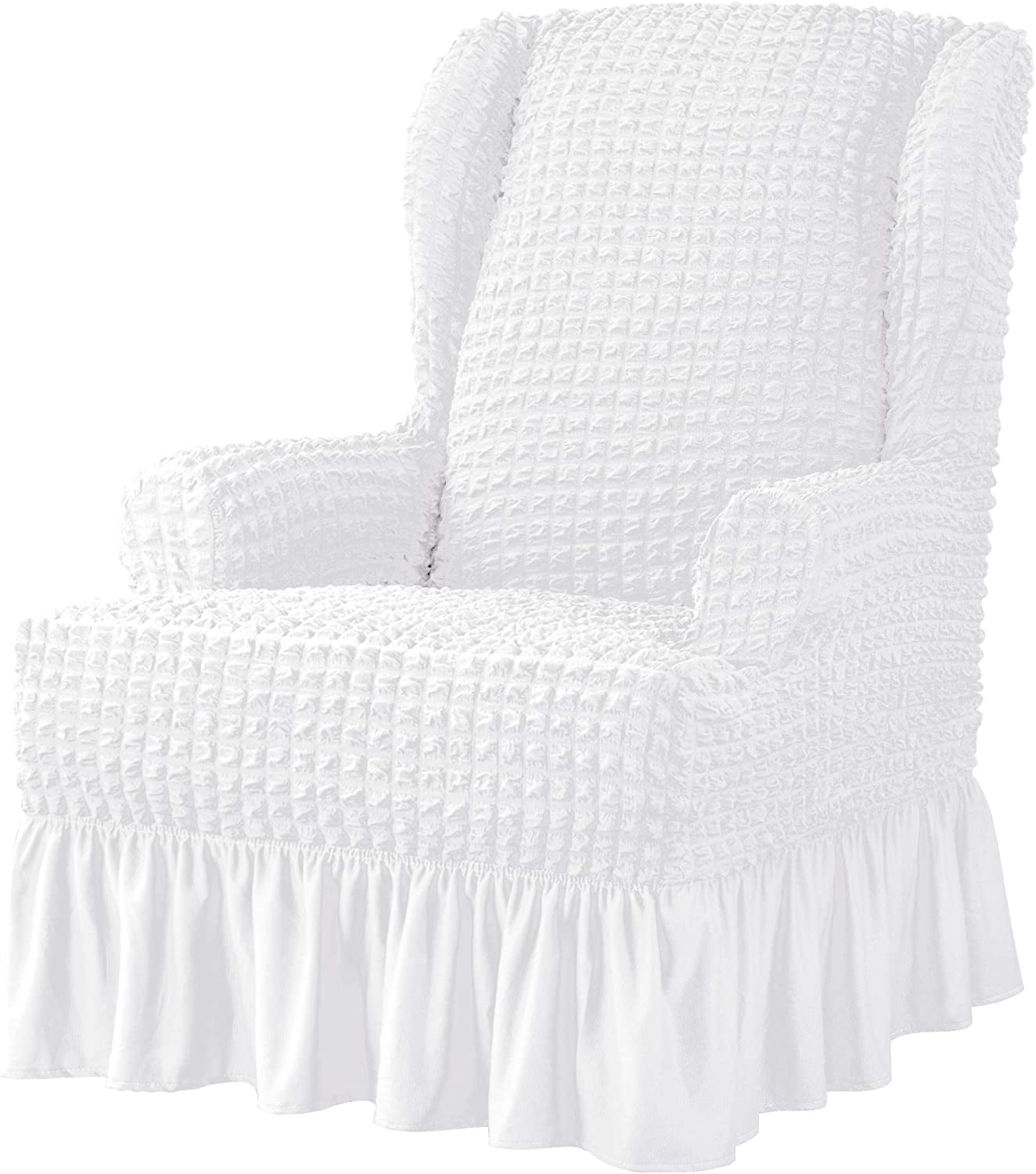 Subrtex Ruffle Furniture Stretch Wing Chair Cover Skirt Wingback Slipcover 1 Pc 