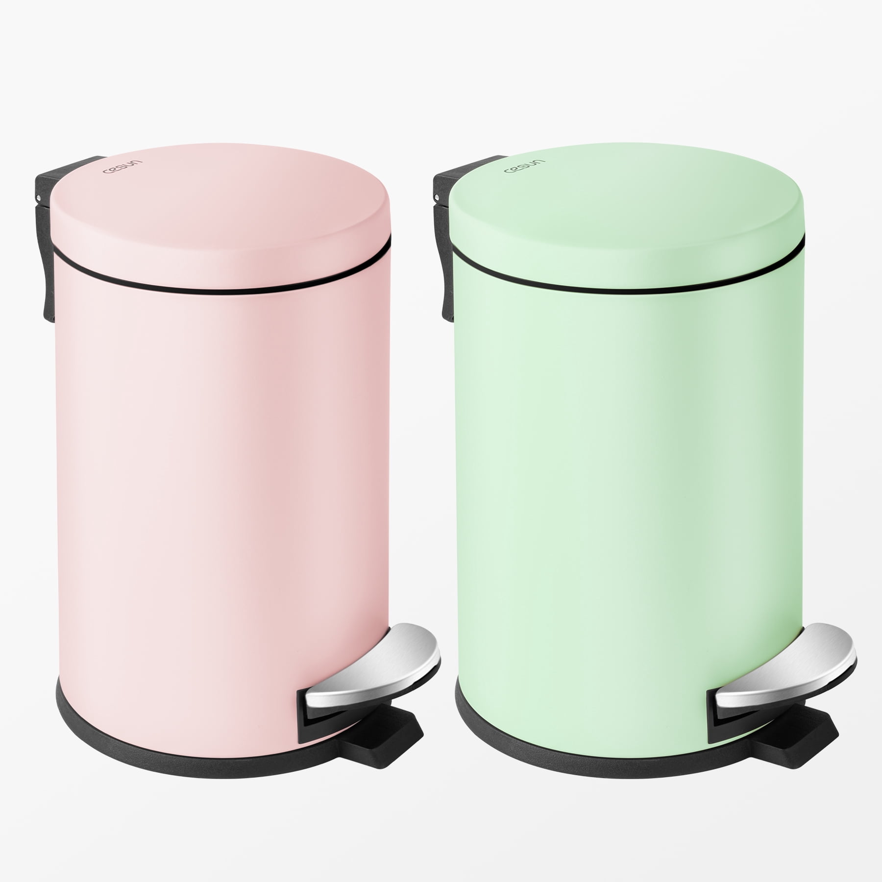 Cesun 1.2 Gallons Small Trash Can, Bathroom Garbage Can with Lid and Foot Pedal, Mini Round Wastebasket for Bedroom, Office, 4.5 Liters, Green