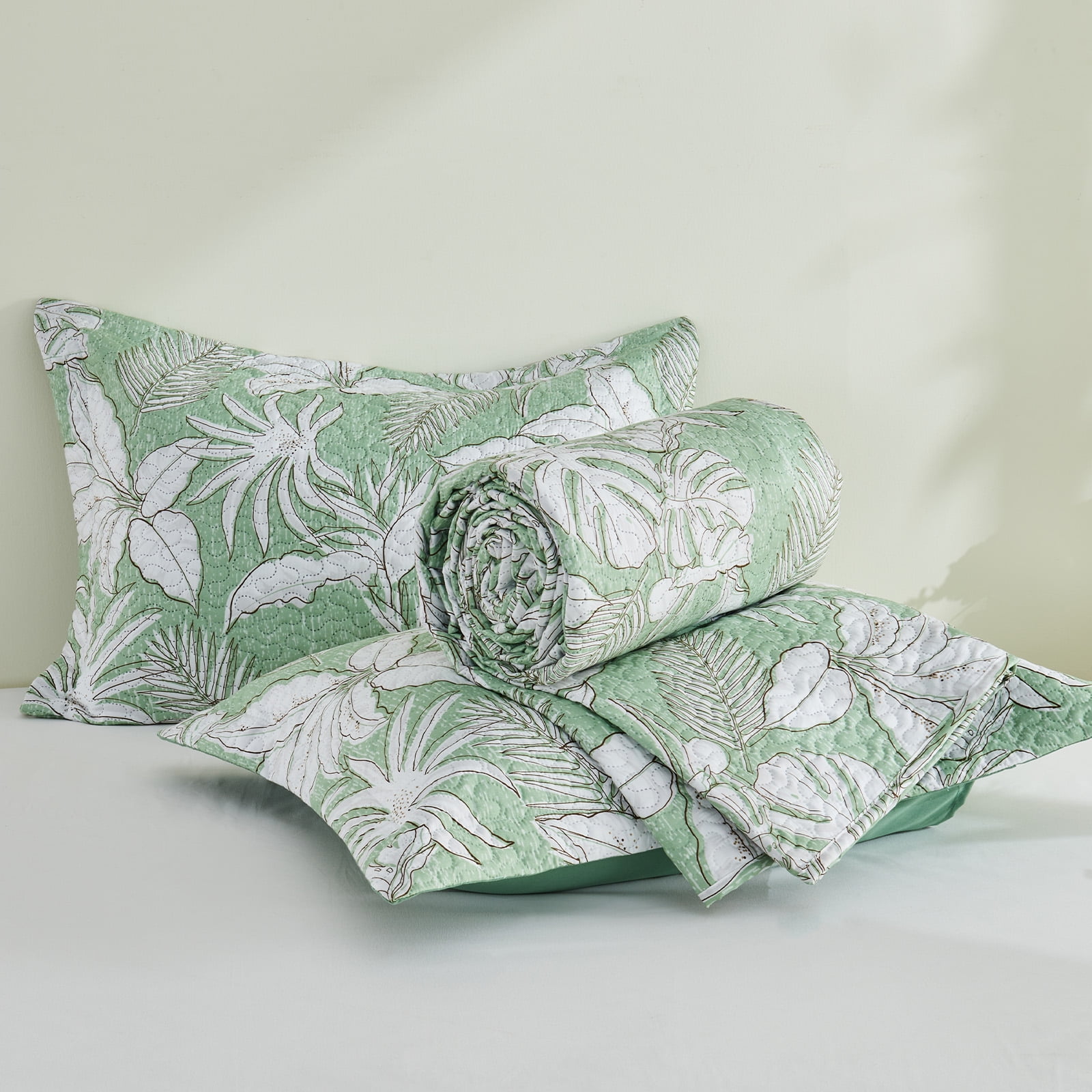 Gogreen Luxury Printed Quilt Set Queen Size, Lightweight Comforter Set, Oversized Bedspread Coverlet Quilted Bedding Set, with 2 Matching Pillowcases, for All Season