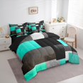 thumbnail image 3 of Feelyou Chic Geometric Abstract Bedding Comforter Set 7 Pieces, Cyan Square Rectangle Full Bedding Set, Teen Kid Child Adult Reversible Fitted Sheet Flat Sheet, Breathable Home Decor, 3 of 7