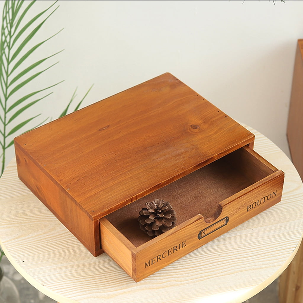 Wooden Retro 1 Tier Drawer Storage Box Rustic Cosmetic Jewelry Desktop  Organizer