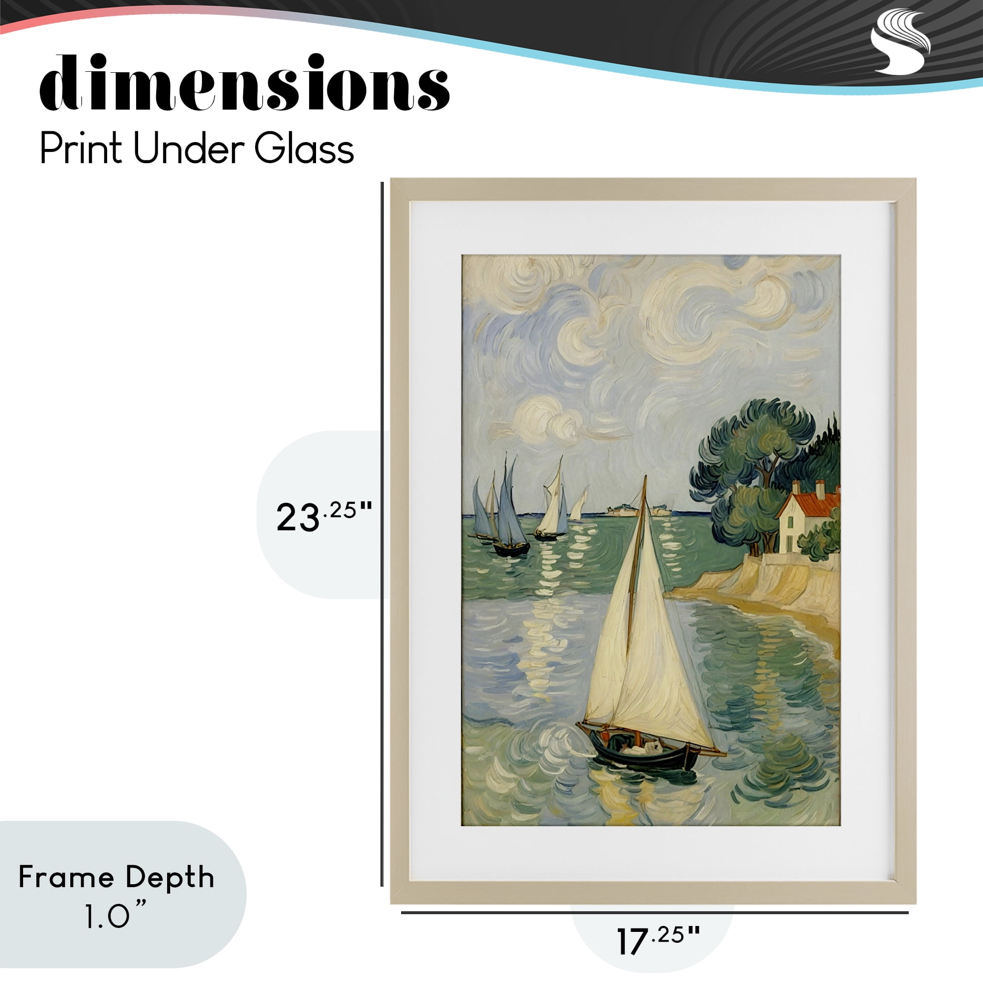 Stupell Industries Coastal Sailboats Under Swirling Clouds Birch Framed Print Under Glass, design by Angie Hawke