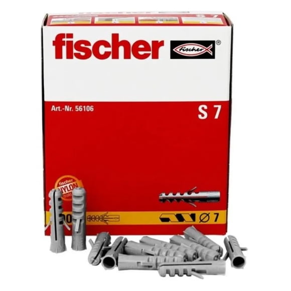 Taquete 1/4 Nylon 7x30 Mm Gris Caja 100 Piezas 7mm Fischer