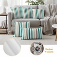 thumbnail image 6 of Teal Brown Stripe Outdoor Waterproof Pillow Covers, Gradient Geometric Vertical Striped Decorative Square Throw Pillowcase Sofa Cushion Sham for Patio/Couch/Chair, 18"x18" 2 Pack, 6 of 8