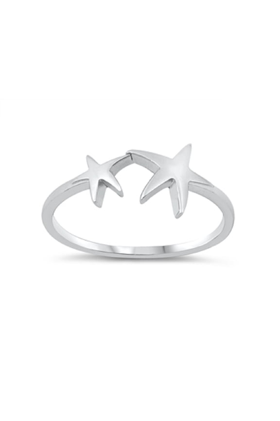 Rhodium Plated Sterling Silver Two Starfish Ring Size 5