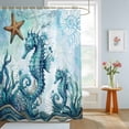 Bathroom Shower Curtain Retro Watercolor Marine Seahorse Waterproof ...