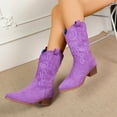 thumbnail image 2 of UngA Women's Cowboy Boots Mid Calf Fashion Cowgirl Boots with Embroidery Western Snip Toe Purple,Size 7.5, 2 of 7
