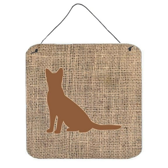 Cat Burlap And Brown Aluminium Metal Wall Or Door Hanging Prints - 6 x 6 In.