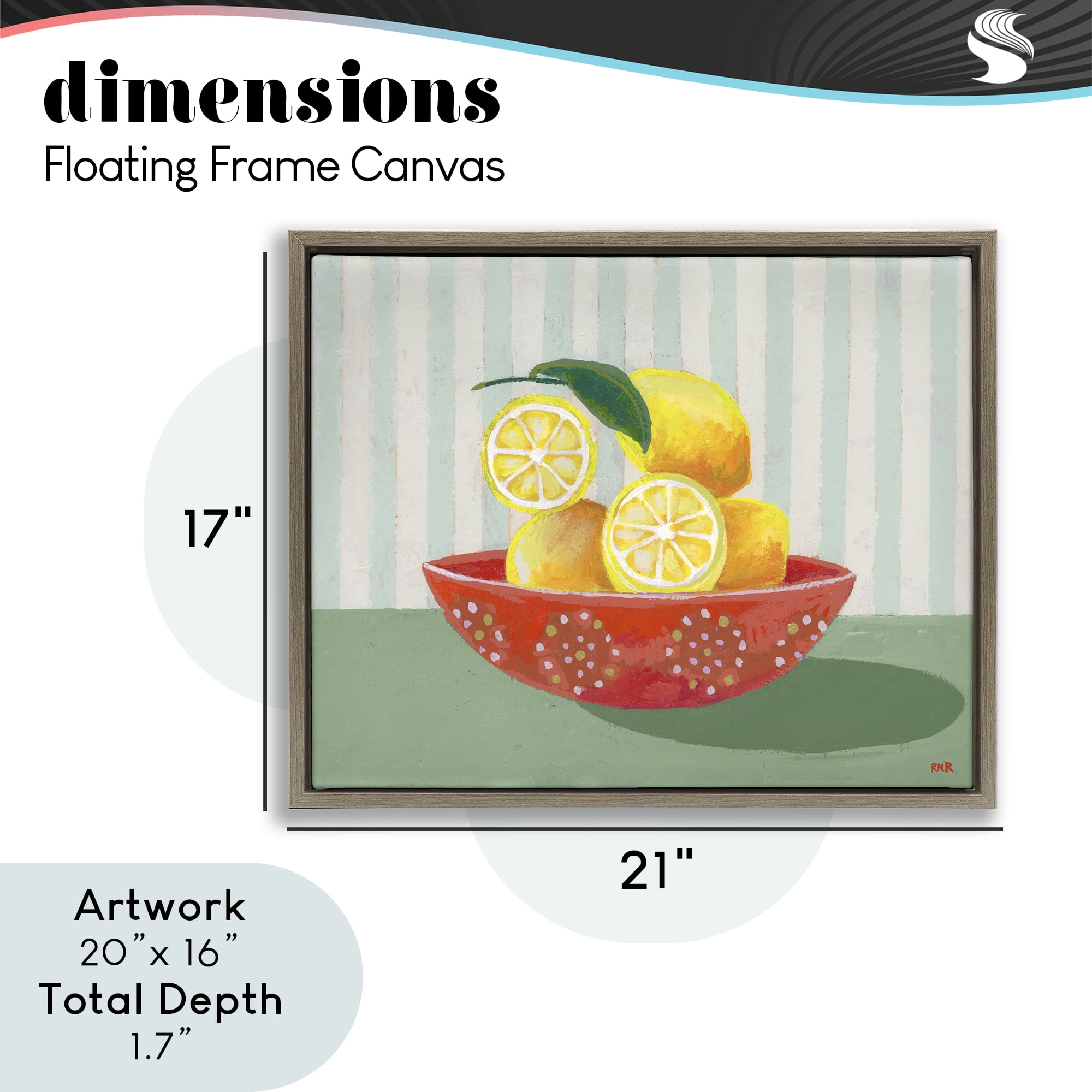 Stupell Industries Sunny Lemons in Red Bowl Brown Framed Floater Canvas Wall Art, design by Rachael Reese