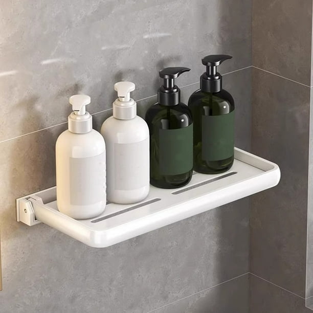 Bandeja de almacenamiento plegable para baño | Soporte de pared sin perforaciones | Estante de aleación de aluminio de 30 cm para artículos de tocador y cosméticos | Blanco o gris