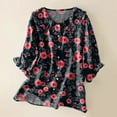 thumbnail image 2 of KALE 3/4 Length Sleeve Womens Tops Women Vintage Floral Art Print Collar Half Blouses Y2K Clothes Black S, 2 of 3