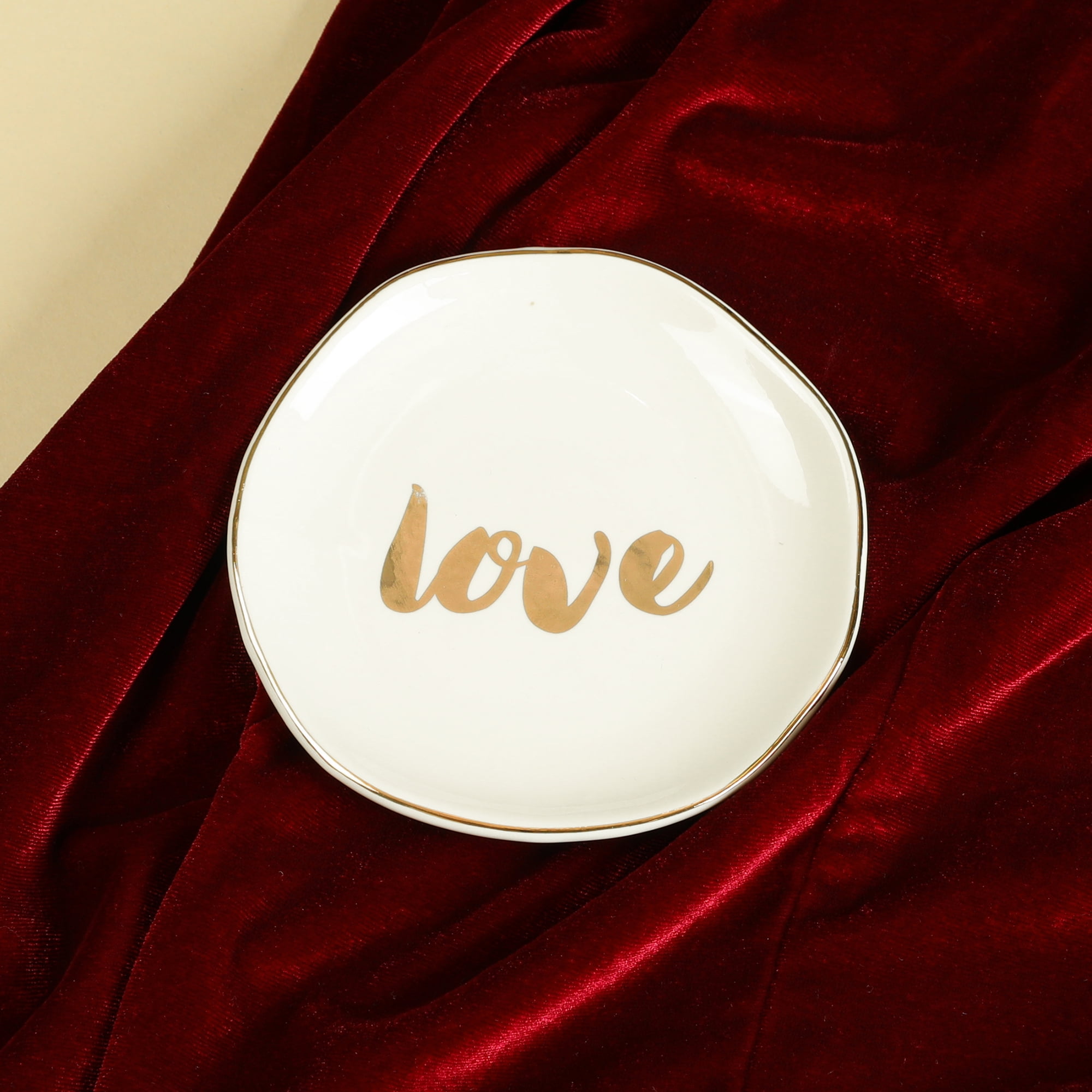 Unique Bargains Ceramic Jewelry Tray White Love Pattern 4.5*4.5*0.5 Inch