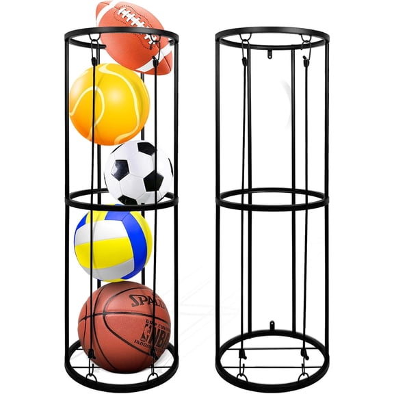 Vislone Ball Storage Rack - Wall-Mounted Vertical Ball Holder for Basketball, Soccer, Volleyball, Football Organizer for Garage, Home, Basement, Outdoor Use