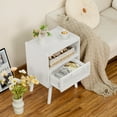 thumbnail image 3 of LEYAOYAO Nightstand with USB Ports, Woven Rattan Bedside Table with 1 Drawer and Lift-Up Legs, for Boho Bedroom, White, 3 of 6