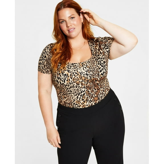 Trendy Plus Size Animal-Print Bodysuit Charm Cheetah 1X