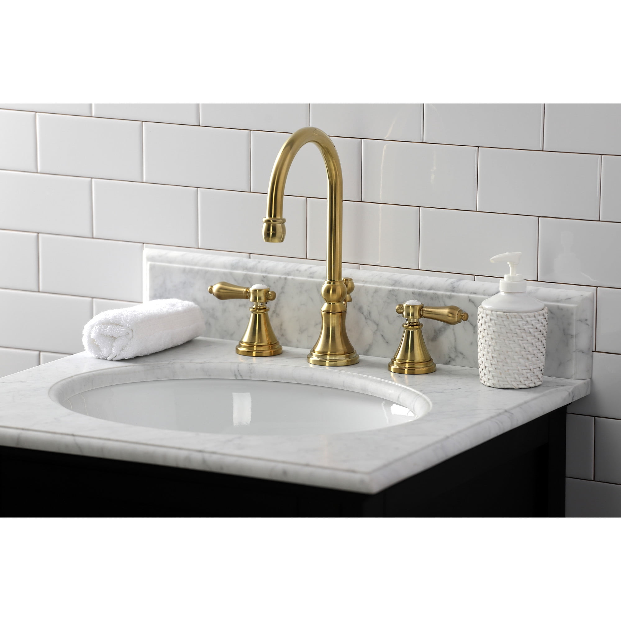 Kingston Brass KS2987BAL Heirloom Widespread Bathroom Faucet with Brass Pop-Up, Brushed Brass