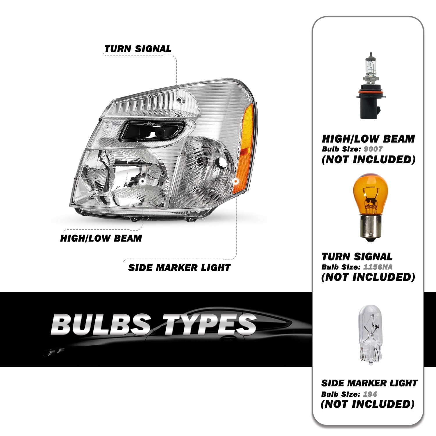 For 2005-2009 Chevy Equinox SUV Chrome Halogen Headlights Headlamp Sets 05-09