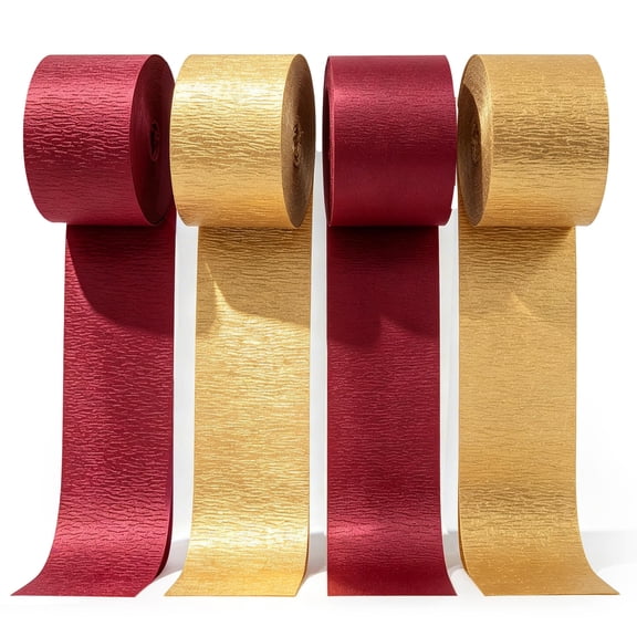Crepe Paper Streamers 4 Rolls 328 Ft Party Decorations Gold for Weddings, Birthdays 1.8 Inch
