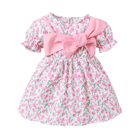 

NZRVAWS Dress For Toddler Girls 4T Baby Girls Floral Print 5T Girls Dress 1PCS Sun Dress Pink