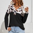 thumbnail image 1 of Color Block Leopard Sweater, V Neck Button Front Leopard Waffle Knit Loose For Date For Female ANGGREK Otros, 1 of 5